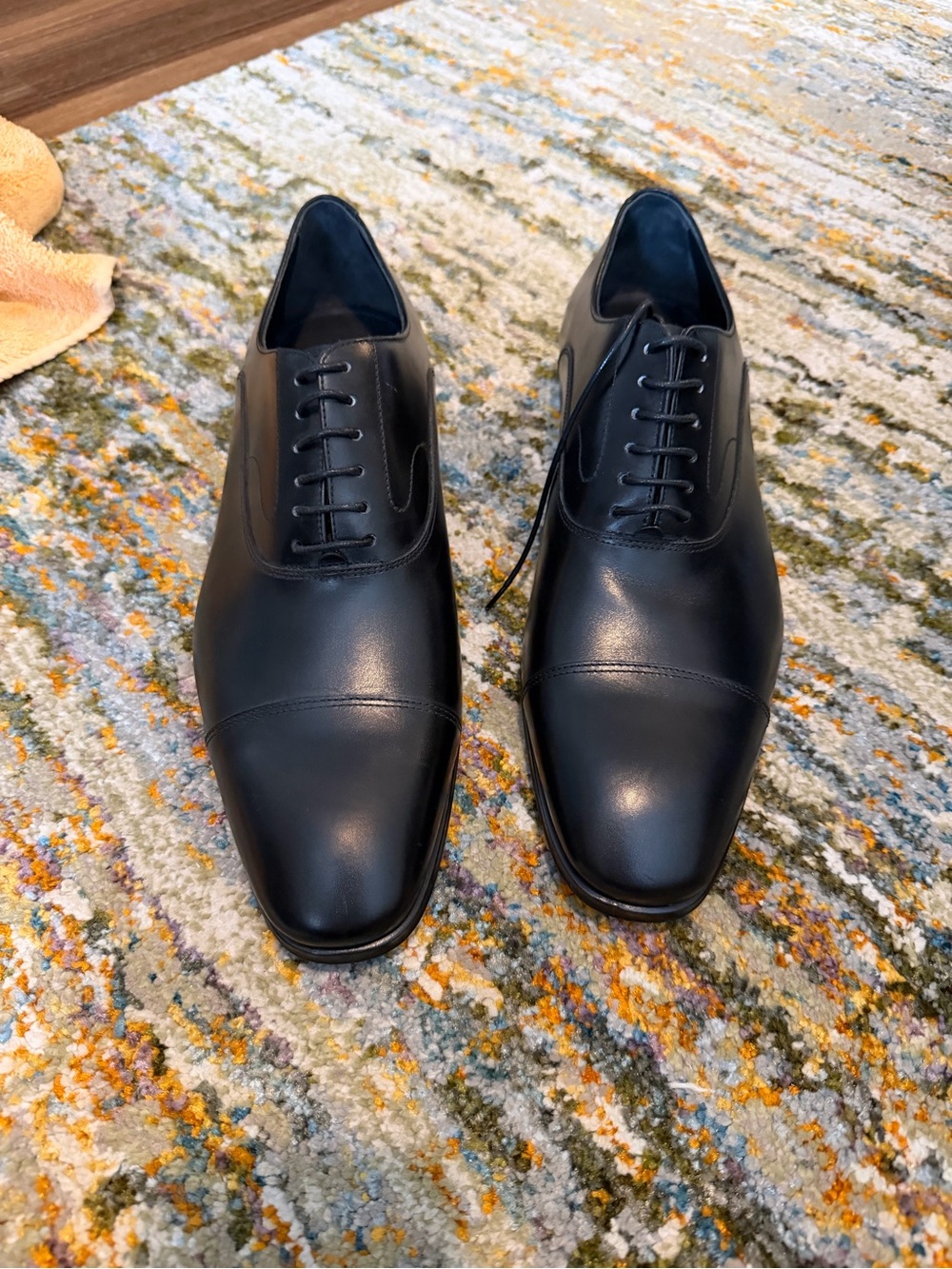 Paul Stuart Men's Black Leather Cap-Toe Oxford Dress Shoes